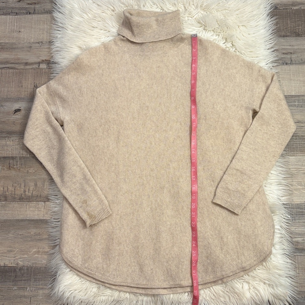 Elorie 100% cashmere turtleneck sweater longer length rounded hemline oatmeal M - Picture 5 of 7